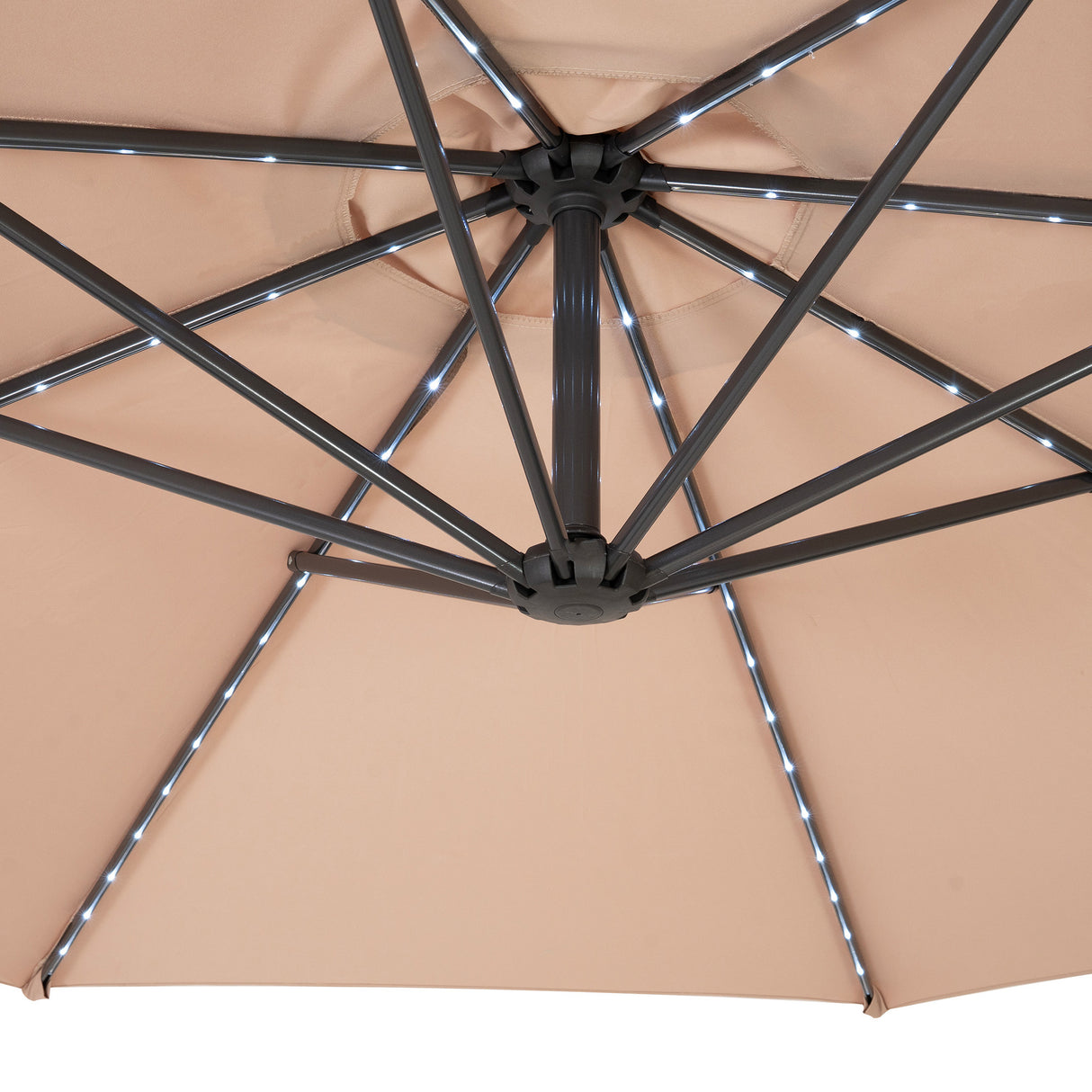 LED Ausleger-Sonnenschirm 3m mit Halbem Beschwerfuß – Beige