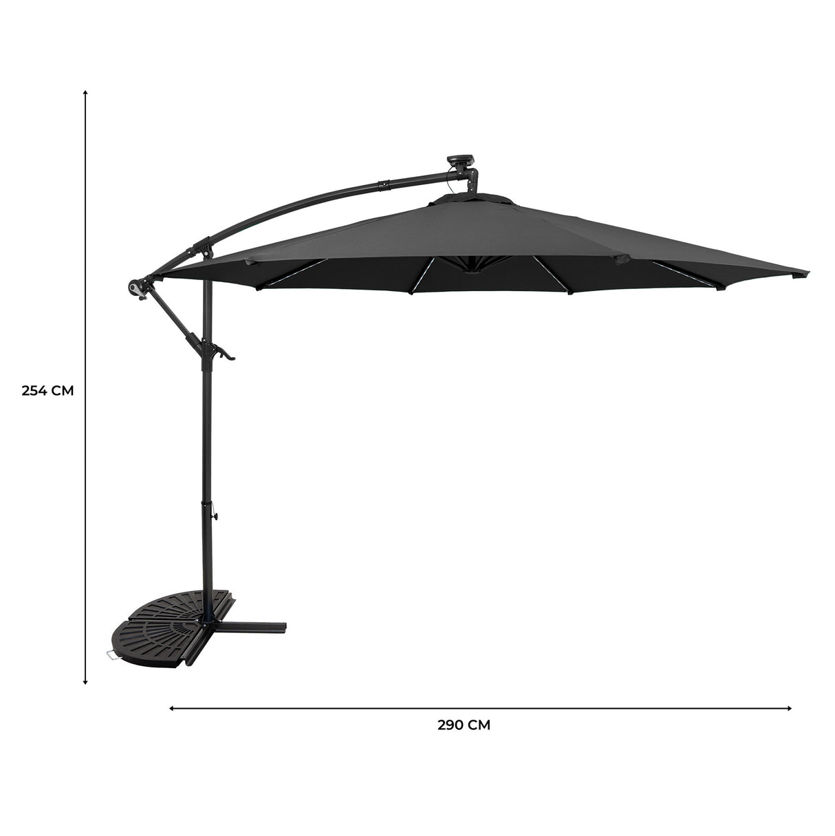 LED Ausleger-Sonnenschirm 3m mit Halbem Beschwerfuß – Grau