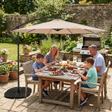 LED Ausleger-Sonnenschirm 3m mit Beschwerungsfuß - Beige