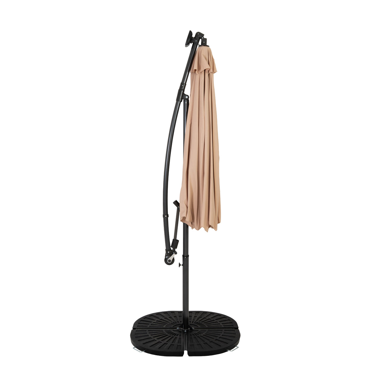 LED Ausleger-Sonnenschirm 3m mit Beschwerungsfuß - Beige