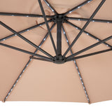 LED Ausleger-Sonnenschirm 3m mit Beschwerungsfuß - Beige