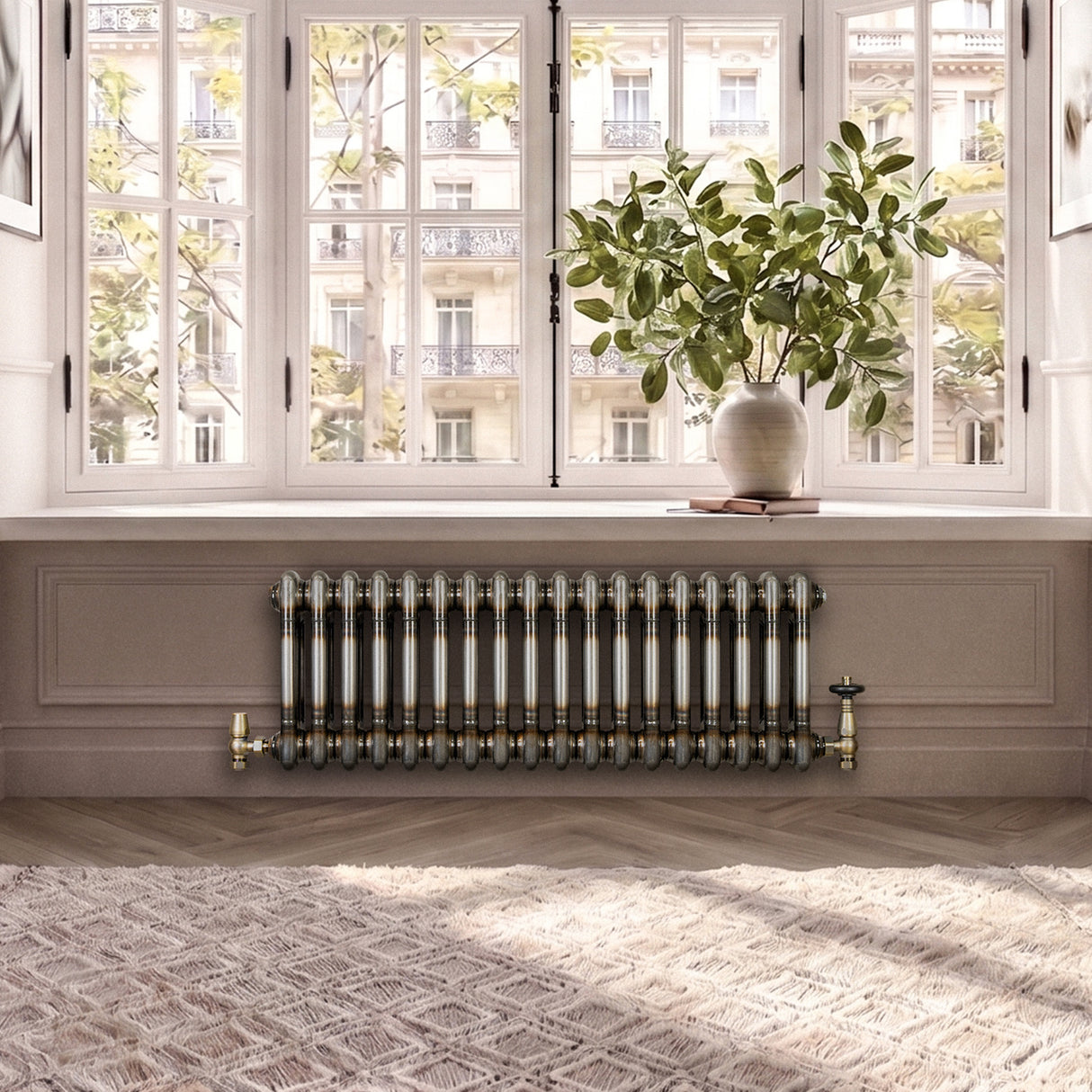 Klassischer 2-Säulen-Heizkörper mit TRV  – 300 x 830 mm – Rohmetall