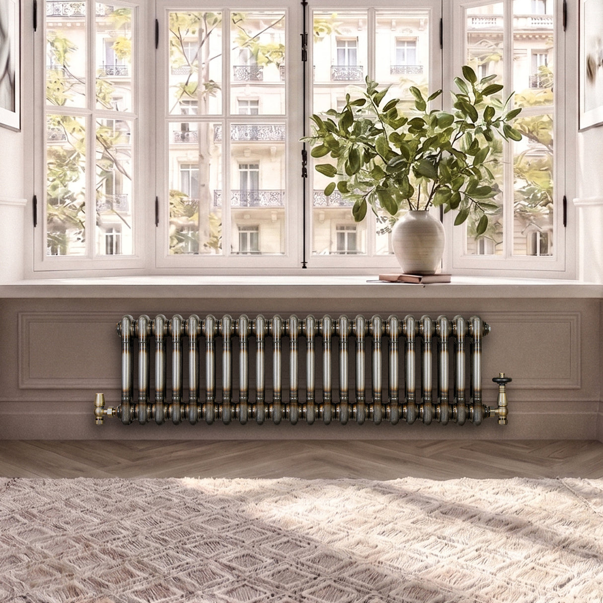 Klassischer 2-Säulen-Heizkörper mit TRV – 300 x 1010 mm - Rohmetall