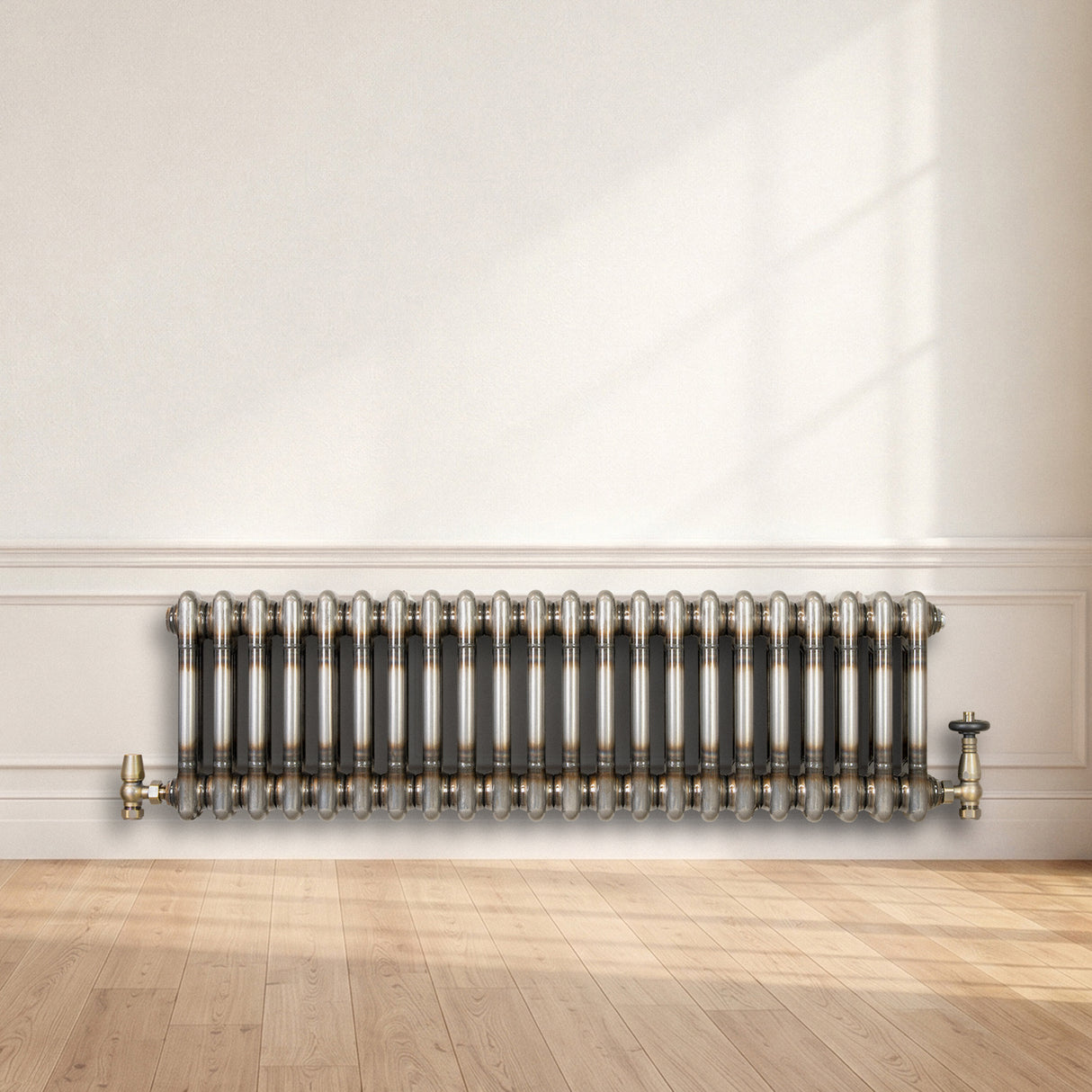 Klassischer 2-Säulen-Heizkörper mit TRV – 300 x 1010 mm - Rohmetall