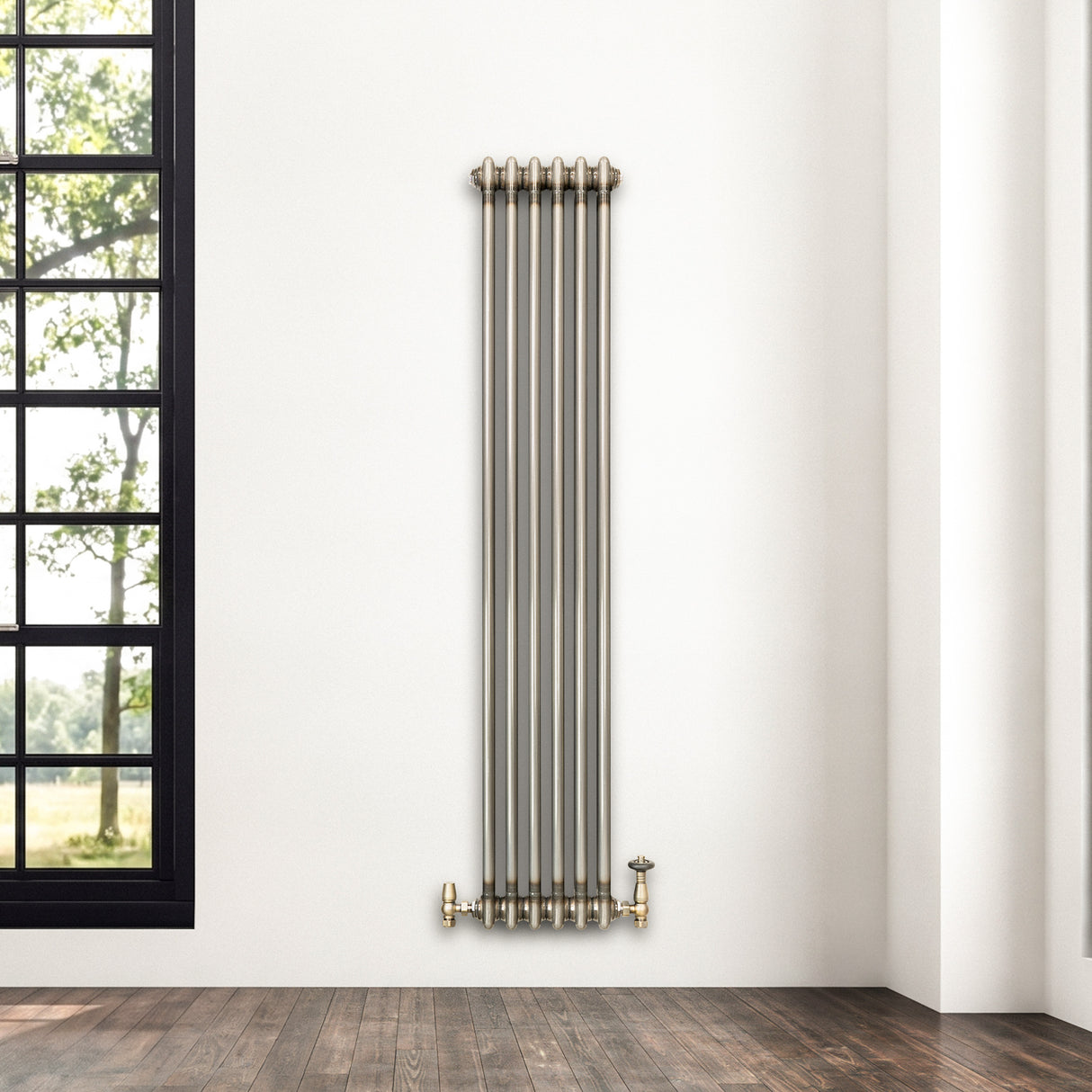 Klassischer 2-Säulen-Heizkörper mit TRV – 1500 x 290 mm - Rohmetall