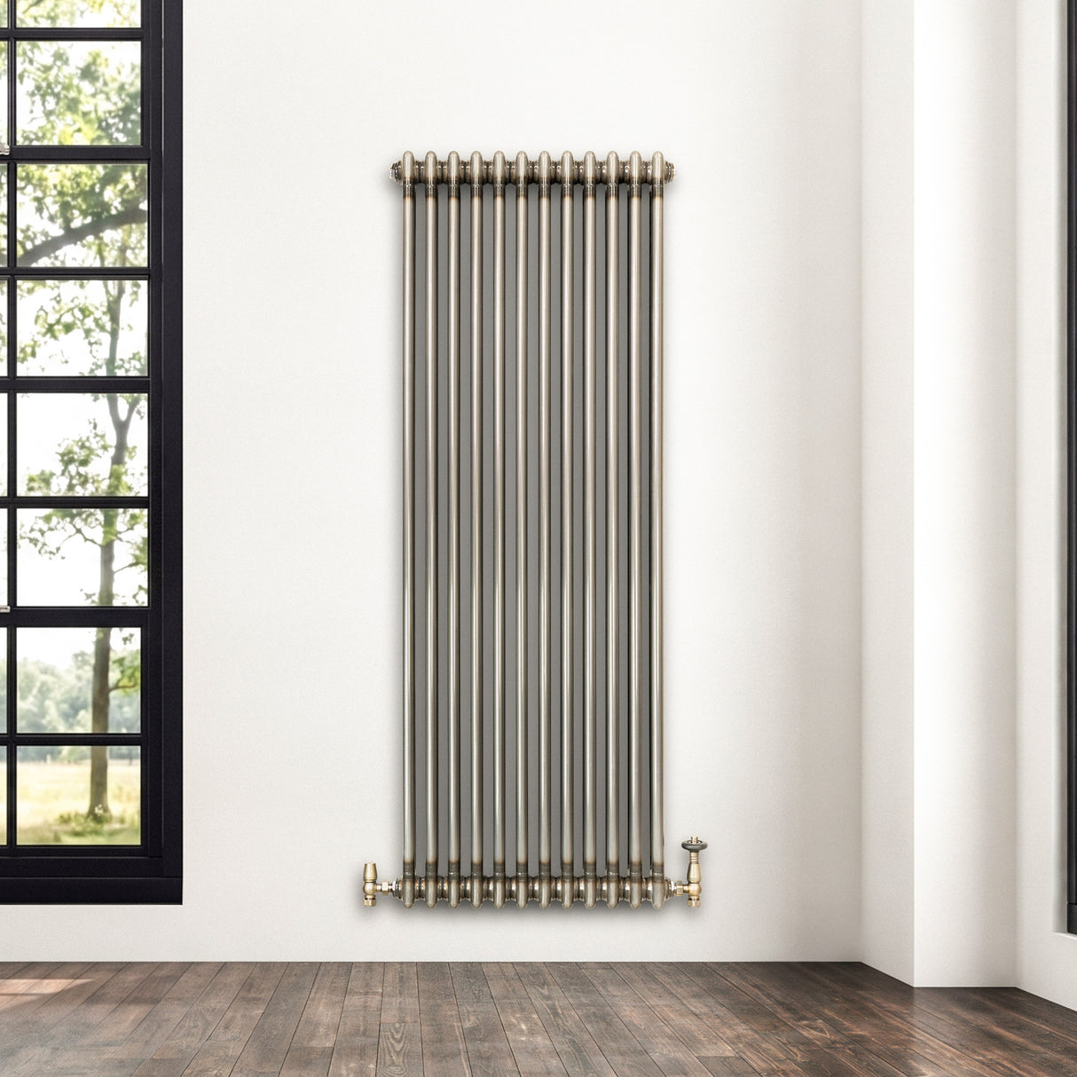 Klassischer 2-Säulen-Heizkörper mit TRV – 1500 x 560 mm - Rohmetall