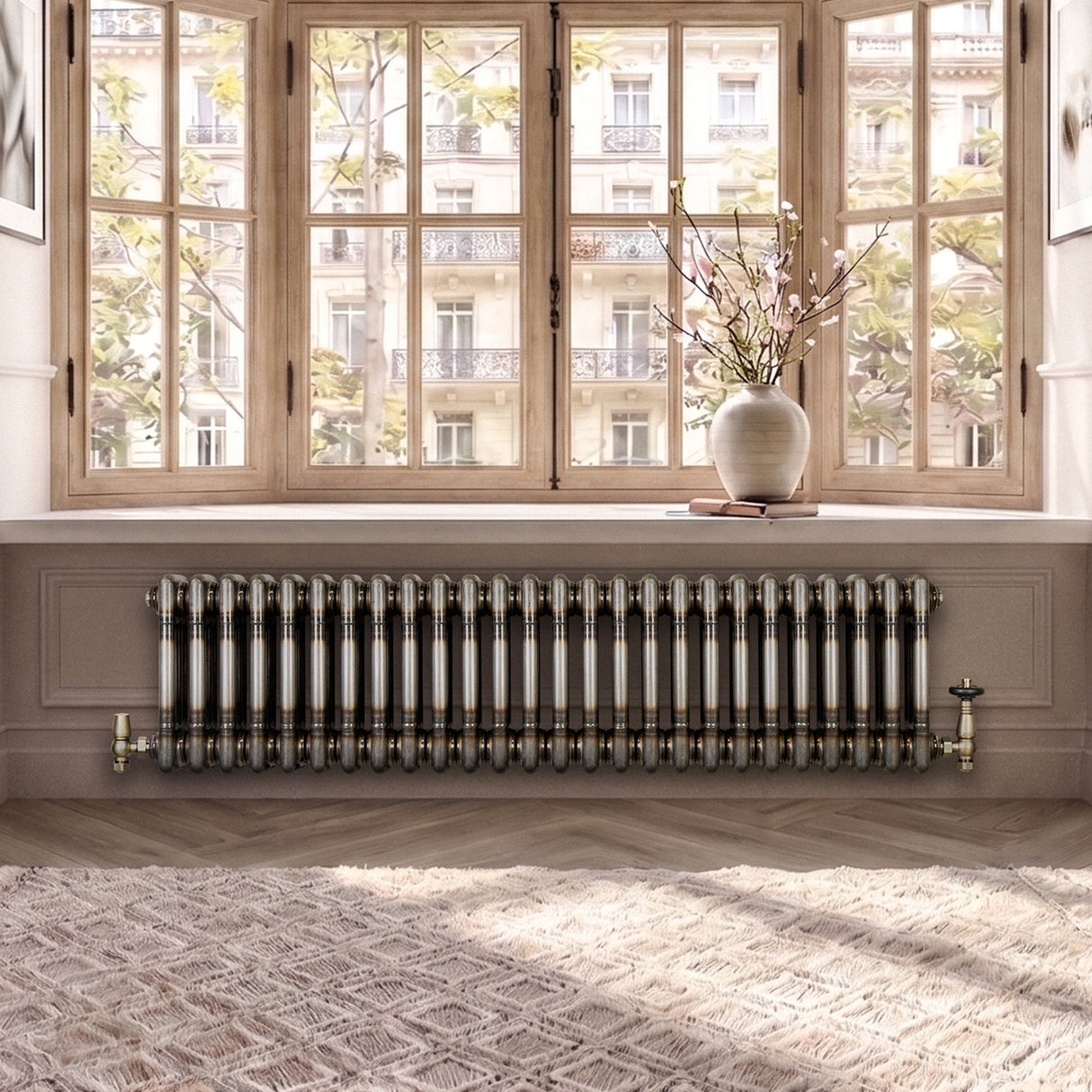 Klassischer 3-Säulen-Heizkörper mit TRV – 300 x 1190 mm - Rohmetall