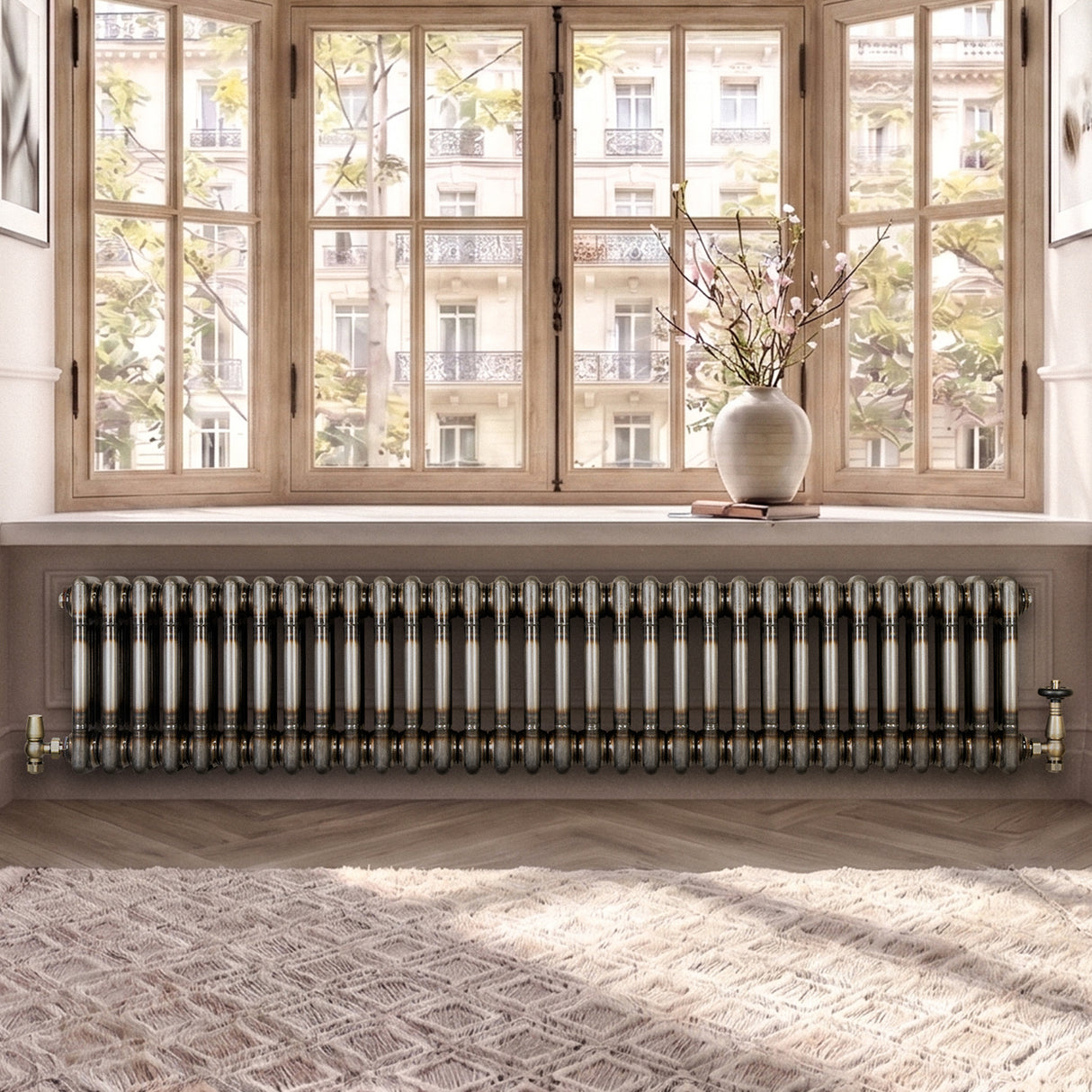 Klassischer 3-Säulen-Heizkörper mit TRV – 300 x 1460 mm - Rohmetall