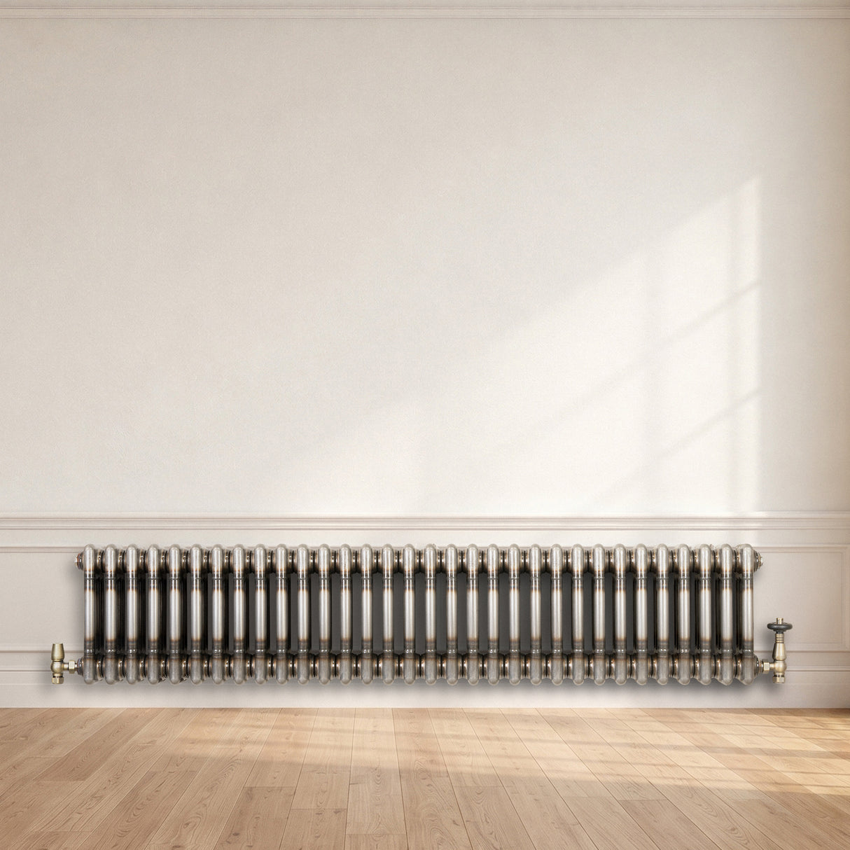 Klassischer 3-Säulen-Heizkörper mit TRV – 300 x 1460 mm - Rohmetall