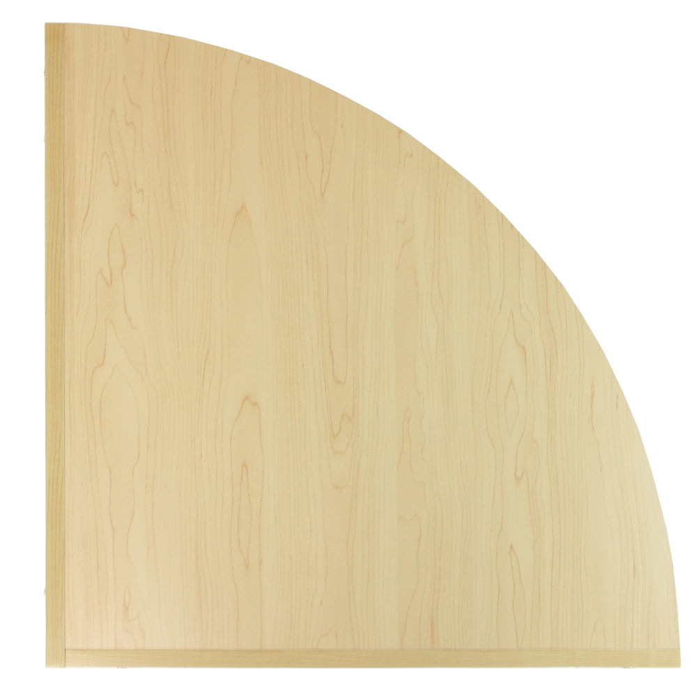 Ecktheke aus hellem Ahornholz mit glatter, natürlicher Oberfläche und abgerundeter Form, ideal für Einzelhandelsgeschäfte und Verkaufsflächen