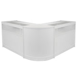 Elegantes, modernes Ladentheken- und Verkaufsdisplay-Set in strahlendem Weiß, mit glatten Oberflächen und klaren Linien für eine ansprechende Präsentation
