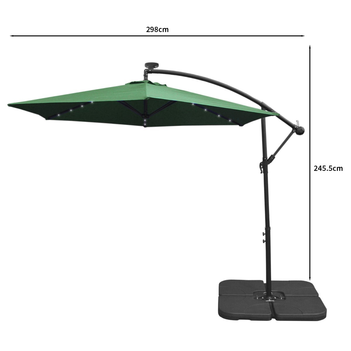 300cm LED Ampelschirm Sonnenschirm mit quadratischem Sockel - Grün