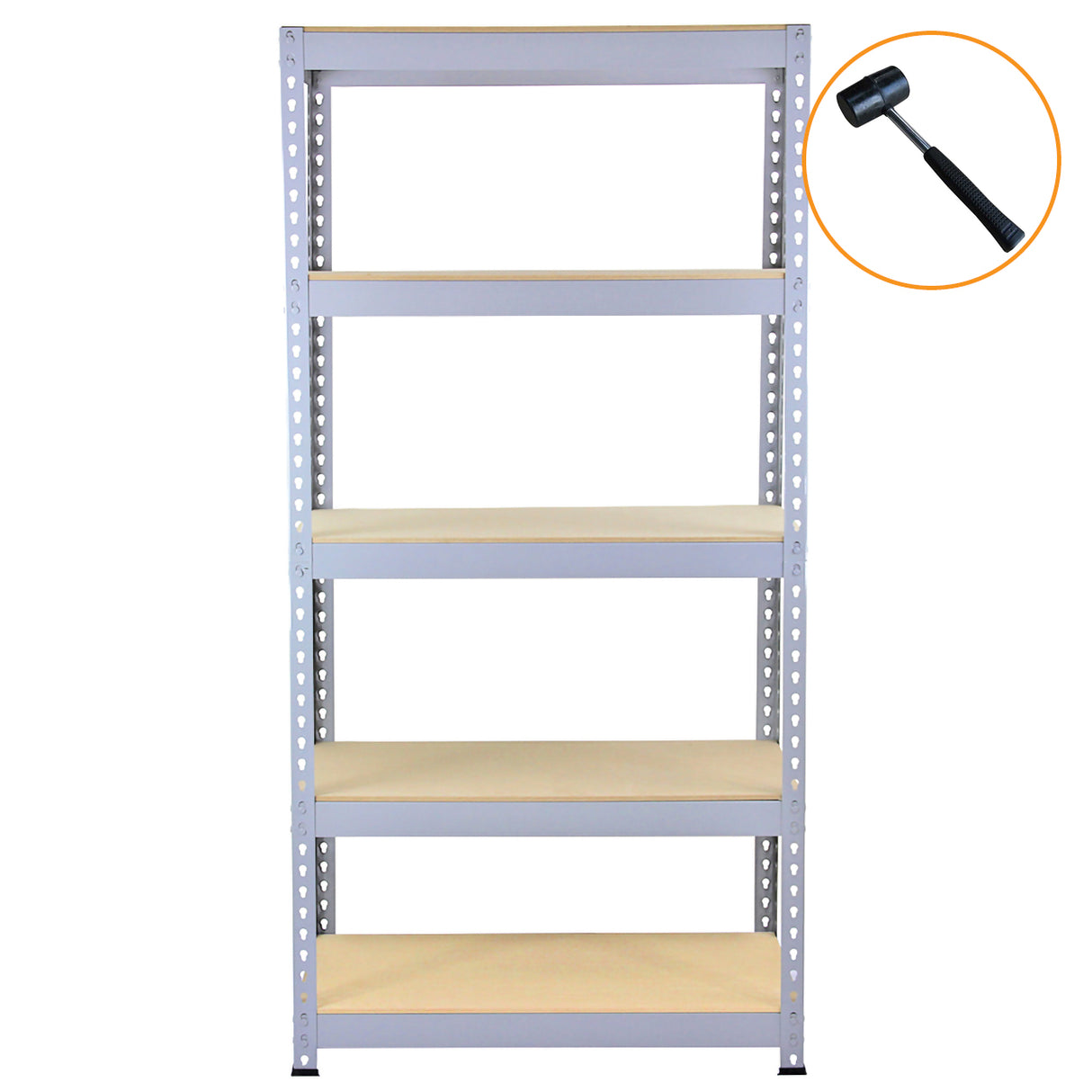 Graue Metallregaleinheit mit fünf stabilen Holzregalen, ideal für Lagerung und Organisation, Maße 90 x 50 x 180 cm, robust und langlebig