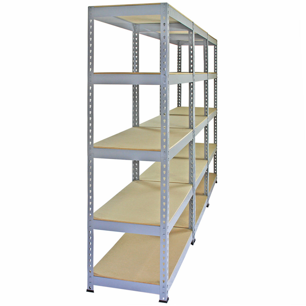 Graue Metallregaleinheit mit sechs stabilen Regalböden, 90 x 50 x 180 cm, ideal für Lagerung und Organisation in Wohn- oder Arbeitsräumen