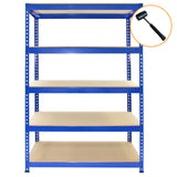 Blaue Metallregale mit fünf stabilen Regalböden aus Holz, ideal für Lagerung und Organisation, robust und langlebig, 120 x 50 x 180 cm