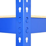 Blaue Metallregale mit robusten, pulverbeschichteten Oberflächen, stabilen Regalböden und präzisen Lochungen für einfache Anpassung und Montage