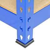 Blaue Metallregale mit stabilen Stützpfosten, robustem MDF-Boden und praktischen Befestigungselementen, ideal für Lagerung und Organisation