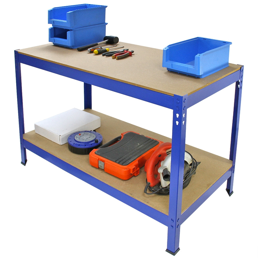 4x T-Rax Lagerregal 90cm Blau & Q-Rax Werkbank 120cm Blau im Set