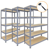 Drei graue Metallregale mit einer Größe von 120 x 50 x 180 cm, stabil und vielseitig, ideal für Lagerung und Organisation, mit robusten Holzregalen