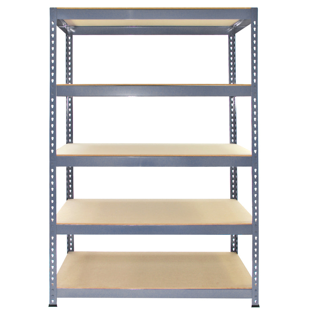 Graues Metallregal mit fünf stabilen Regalböden, 120 x 50 x 180 cm, ideal für Lagerung und Organisation in Werkstätten oder Garagen