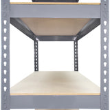 Graue Metallregale mit stabilen, perforierten Seiten und robusten Holzregalen, ideal für Lagerung und Organisation, Maße 120 x 50 x 180 cm