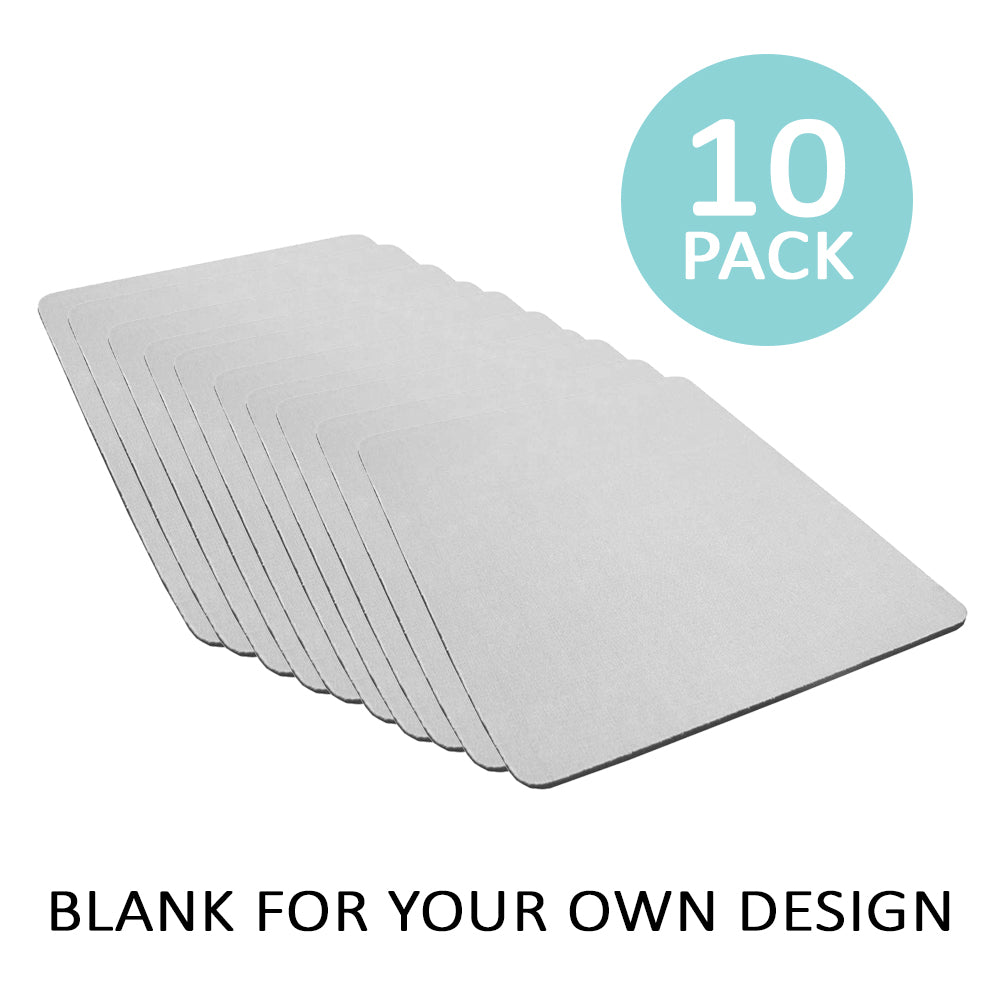 Zehn leere, rechteckige Sublimations-Mauspads in hellem Grau, ideal für individuelle Designs und personalisierte Geschenke, mit glatter Oberfläche