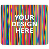 Bunt gestreiftes Sublimations-Mauspad mit leuchtenden Farben und dem Text "YOUR DESIGN HERE" in großer, weißer Schrift