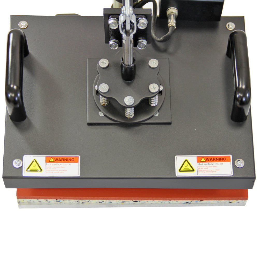 Schwarzes 5-in-1-Gerät mit stabilen Griffen, präziser Schneideeinheit und Warnhinweisen, ideal für Vinylschneiden und Druckanwendungen