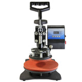 Plattenpresse mit rotem Druckteller und digitalem Display, ausgestattet mit stabilen Federn und einem ergonomischen Griff für präzises Arbeiten
