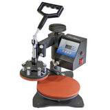 Sublimationsplatten-Heißpresse von PixMax mit schwarzem Gehäuse, roter Heizplatte, digitalem Display und ergonomischem Griff für präzise Drucke