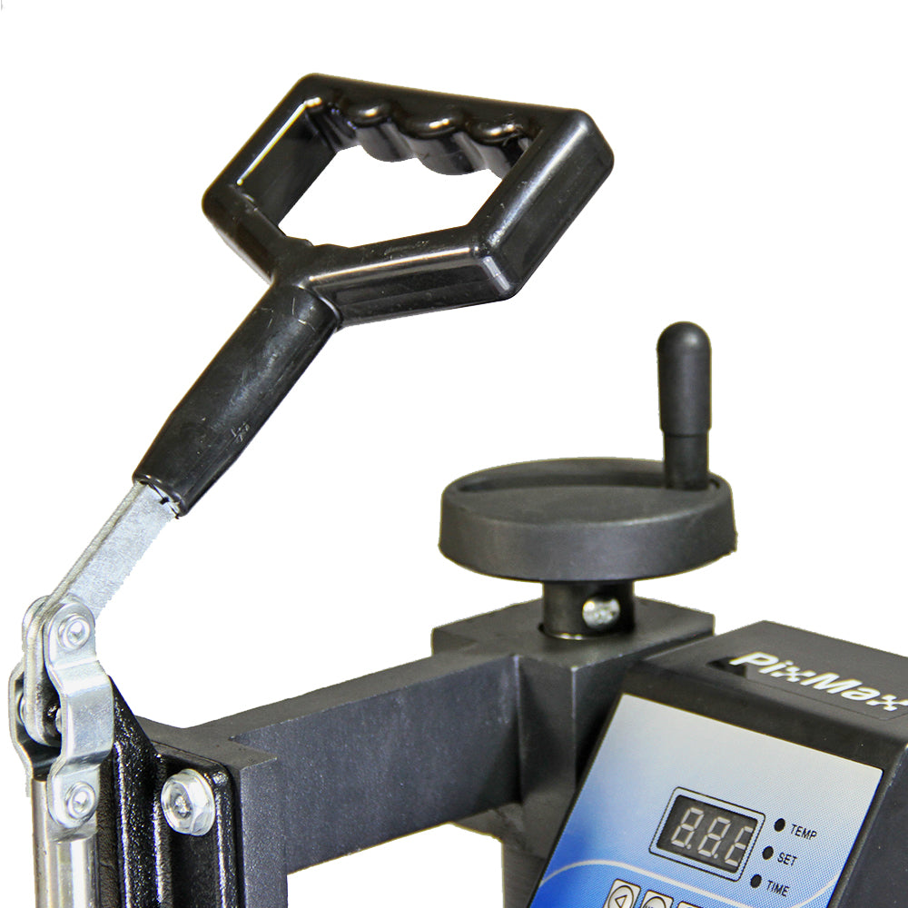 Robuste PixMax Sublimationsplatten-Heißpresse mit ergonomischem Griff, digitalem Display für Temperatur und Zeit, ideal für kreative Projekte