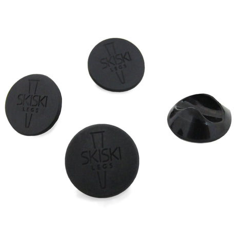 Schwarze Haarnadelbein-Schoner im 4er-Set, 12 mm Durchmesser, aus flexiblem Gummi mit rutschfester Oberfläche und eingeprägtem Logo