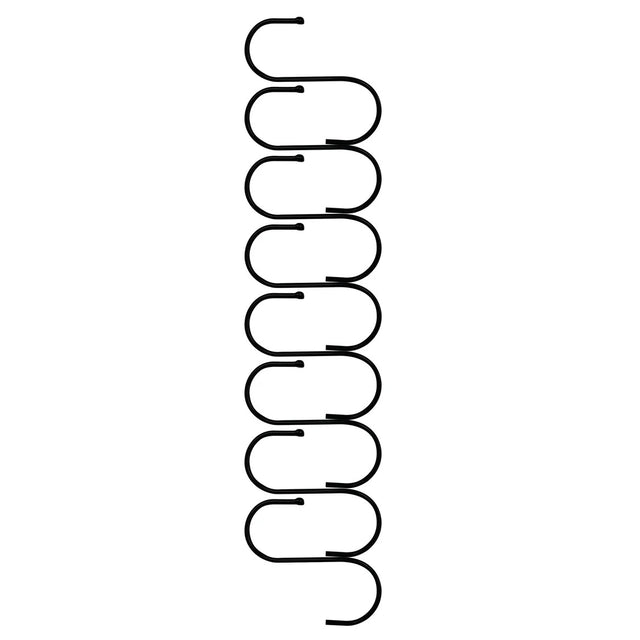 S-förmige, schwarze Stahl-Hängehaken, robust und langlebig, ideal zum Aufhängen von Gegenständen, mit glatter, glänzender Oberfläche und geschwungenem Design