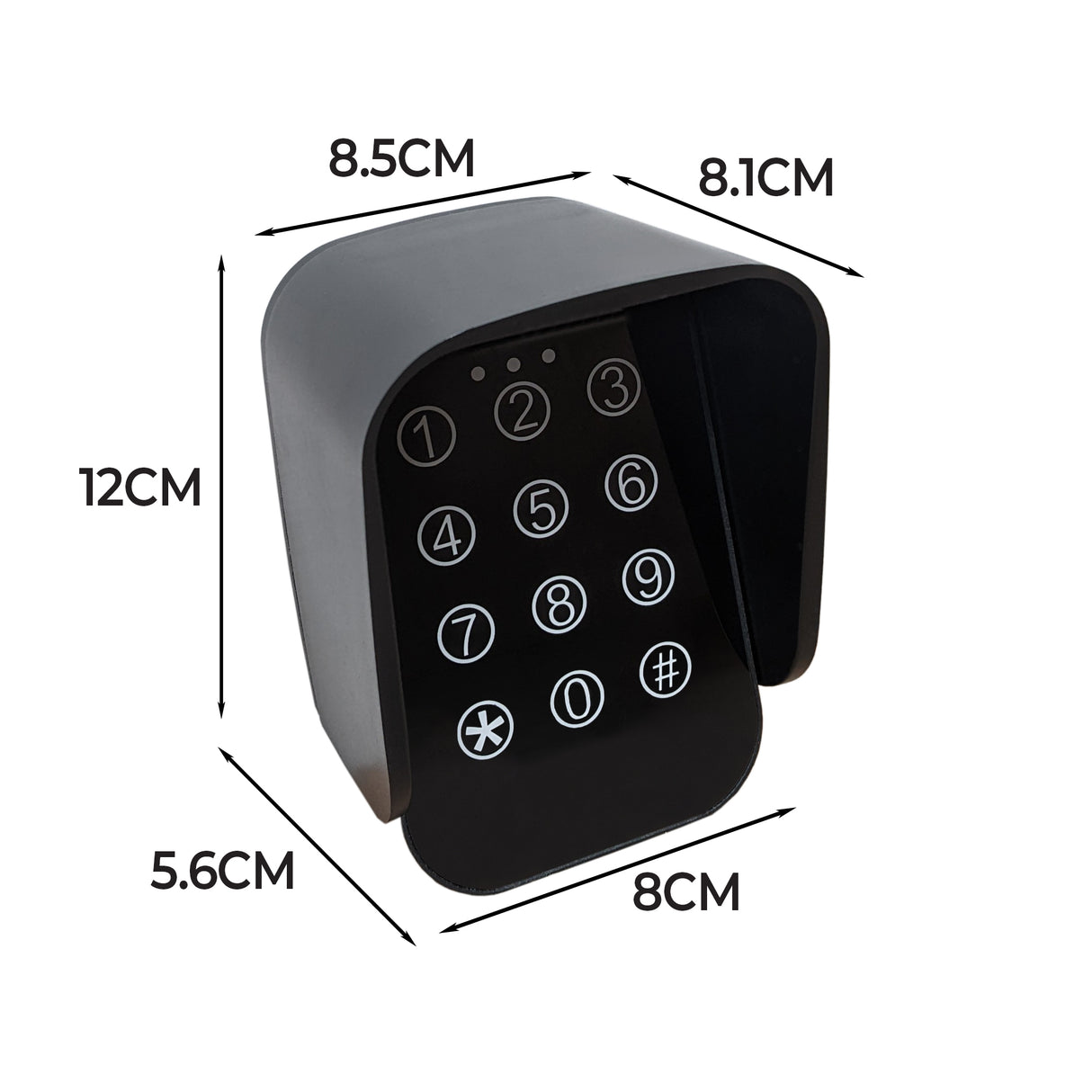 Schwarze, kompakte drahtlose Tastatur mit beleuchteten Zifferntasten, ideal für den T-Mech Schwingtoröffner, Maße: 12x8,5x5,6 cm