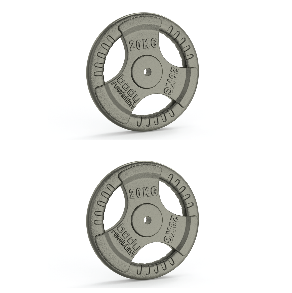 2x 20kg Hantelscheiben aus Gusseisen – 1” Standard Tri-Grip