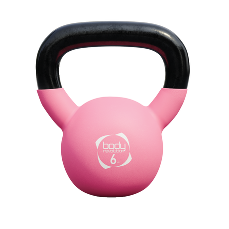 Neopren Kettlebell in leuchtendem Pink mit schwarzem Griff, 6 kg schwer, ideal für Krafttraining und Fitnessübungen, rutschfeste Oberfläche