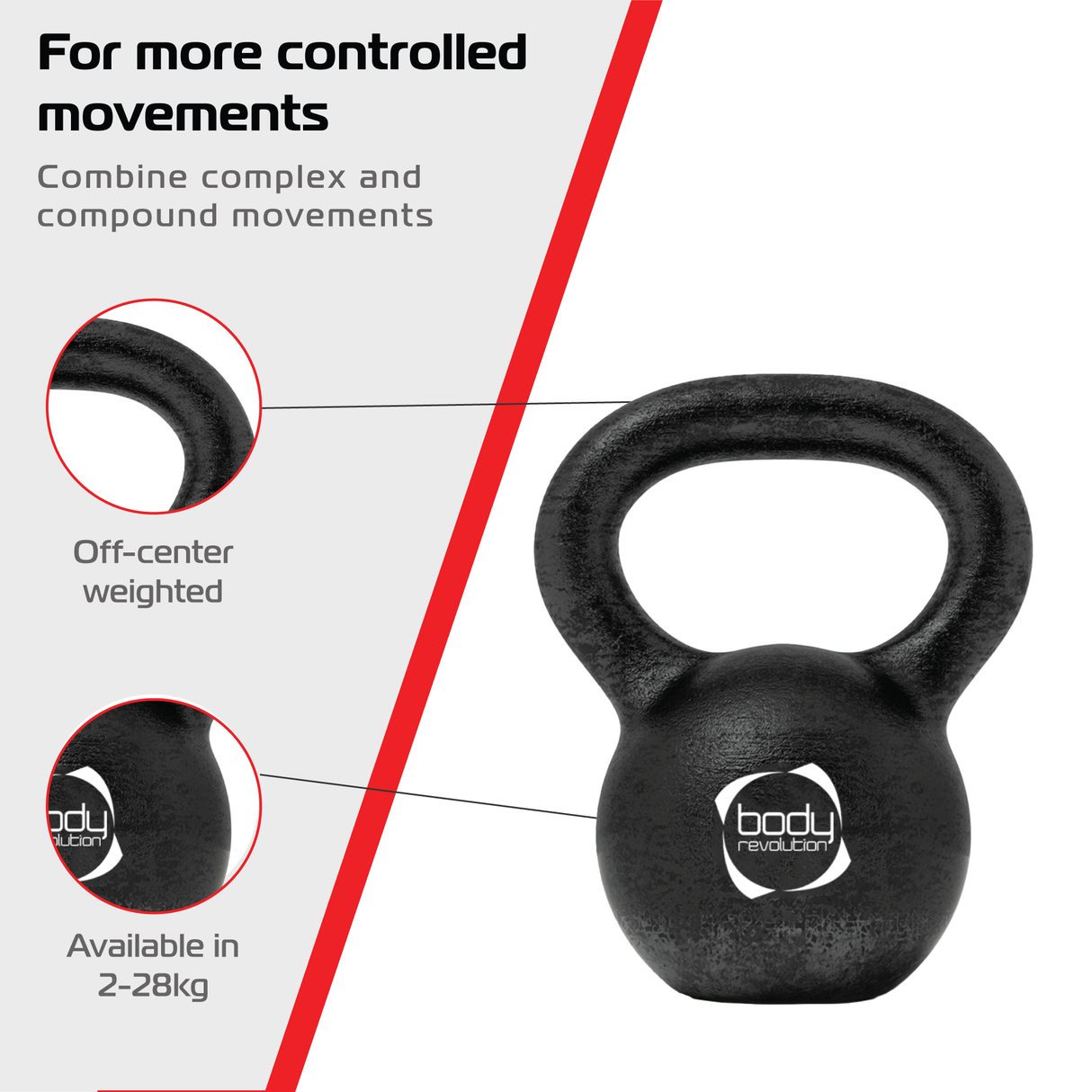 Gusseisen Kettlebell mit 6 kg, schwarz, runde Form, ergonomischer Griff, ideal für kontrollierte Bewegungen und vielseitiges Training