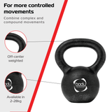 Gusseisen Kettlebell mit 6 kg, schwarz, runde Form, ergonomischer Griff, ideal für kontrollierte Bewegungen und vielseitiges Training