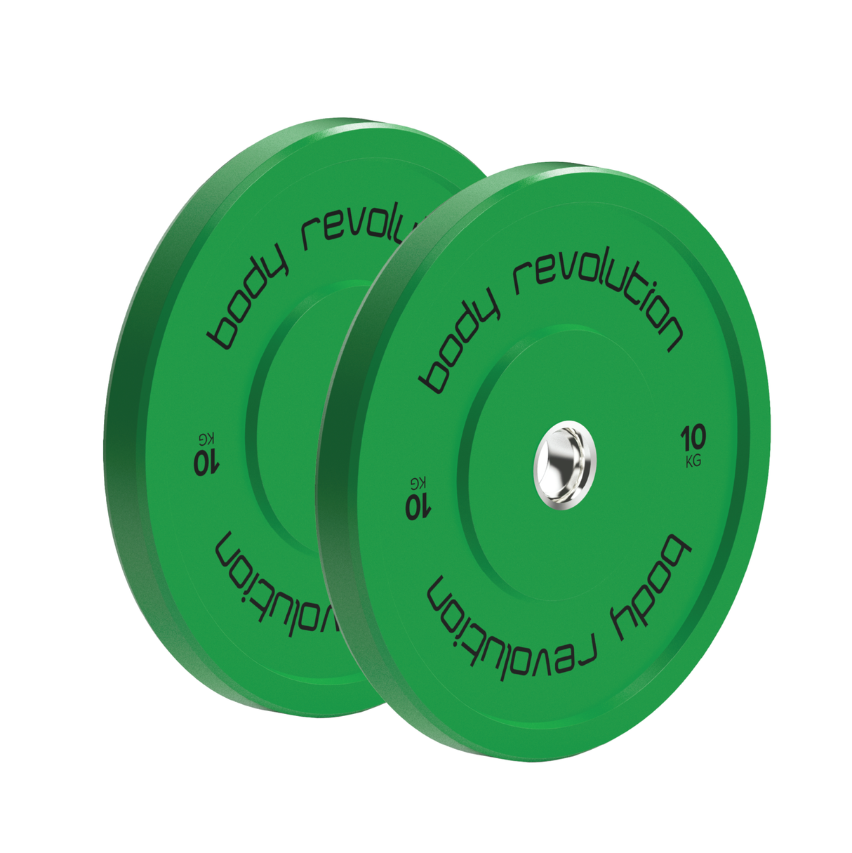 Grüne 10 kg Olympische Bumper Plates aus robustem Gummi mit glatter Oberfläche und präziser Beschriftung für effektives Training