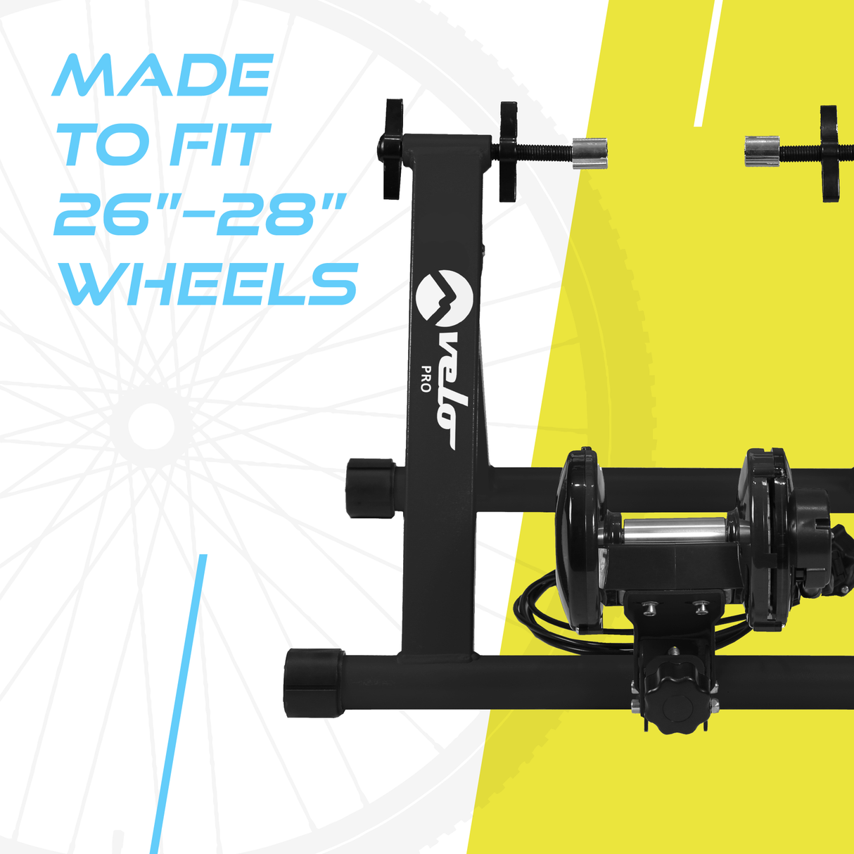 Magnetischer Rollentrainer Velo Pro in Silber, geeignet für 26"-28" Räder, mit stabiler Konstruktion und rutschfester Matte für sicheren Halt