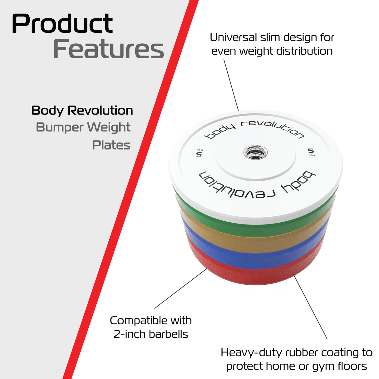 Body Revolution 60-kg-Set Olympische Bunte Bumper-Platten