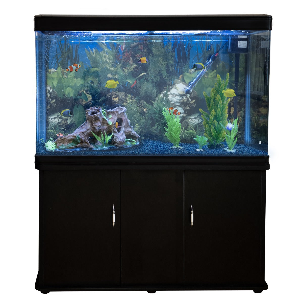 300L Komplettset  Aquarium - Schwarz mit Kies-Blau