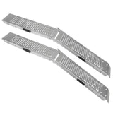 Faltbare Motorradrampen aus Aluminium, silberfarben, mit rutschfester Oberfläche und robustem Design, ideal für den einfachen Zugang zu Fahrzeugen