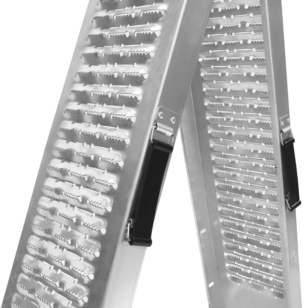 Faltbare Motorradrampen aus leichtem Aluminium, mit rutschfester Oberfläche und stabilen Griffen für sicheren Transport und Nutzung