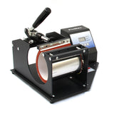 Die PixMax Tassenpresse in Schwarz mit digitalem Display und robustem Rahmen, ideal für das Bedrucken von Tassen und anderen runden Objekten
