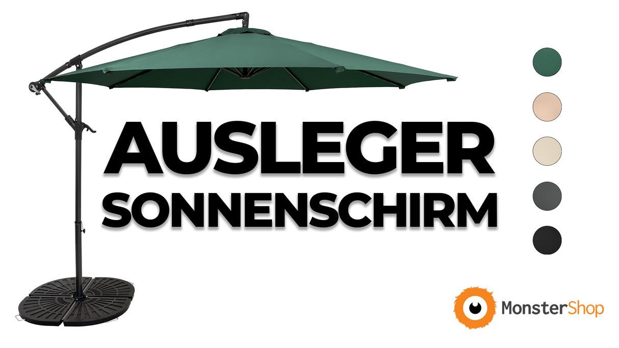 Ausleger-Sonnenschirm 3m mit Beschwerungsfuß - Grau