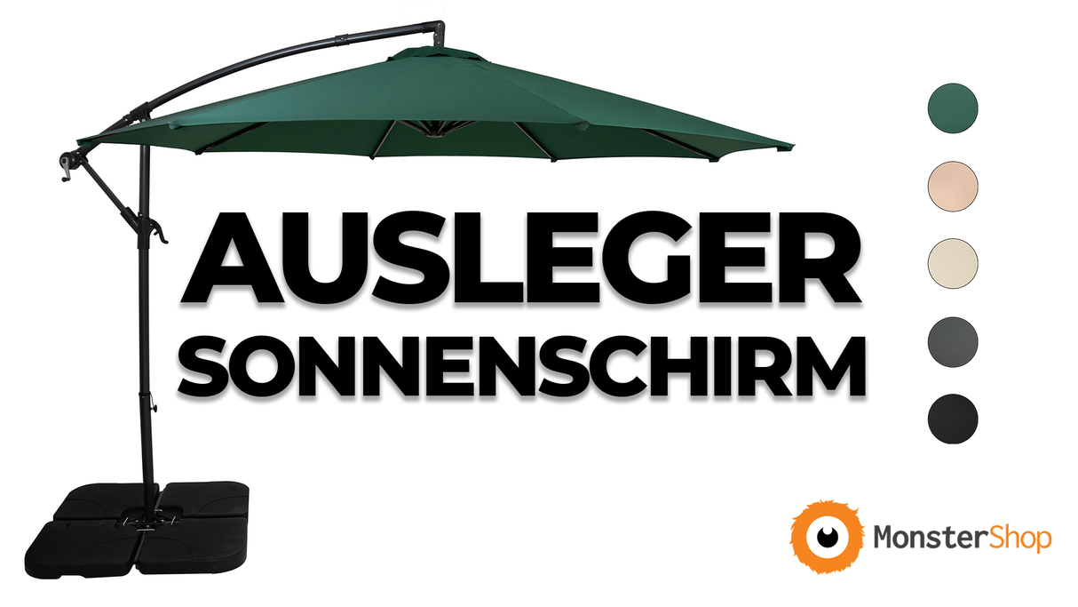 Ausleger-Sonnenschirm 3m mit Quadratischem Beschwerungsfuß – Creme