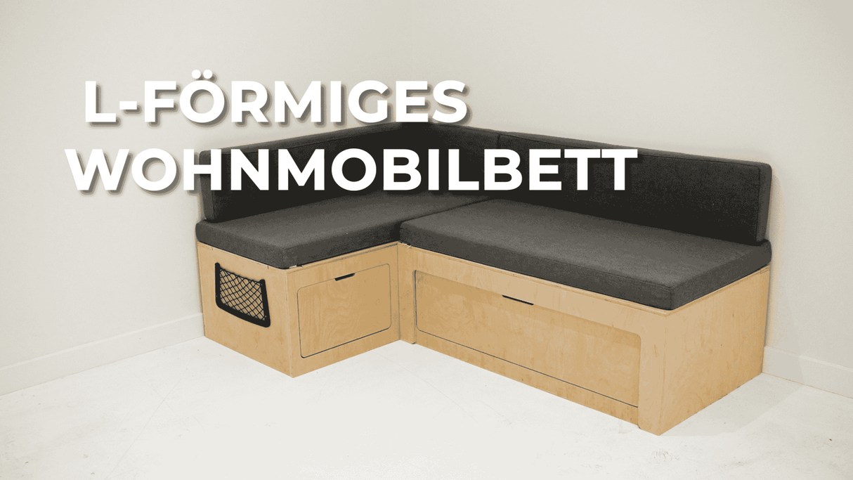 L-förmiges Bett für Wohnmobile und Kissen, Bank mit Stauraum, verschiebbares Sofa, 1800 x 1200 mm