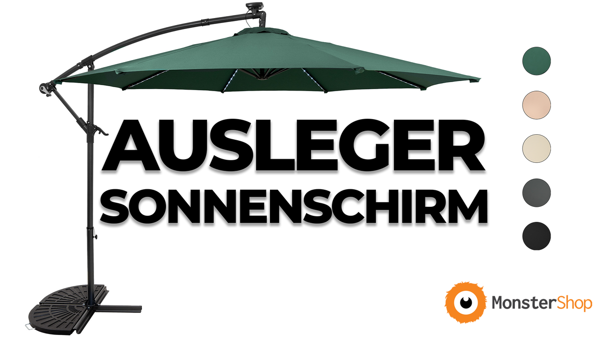 LED Ausleger-Sonnenschirm 3m mit Halbem Beschwerfuß – Creme
